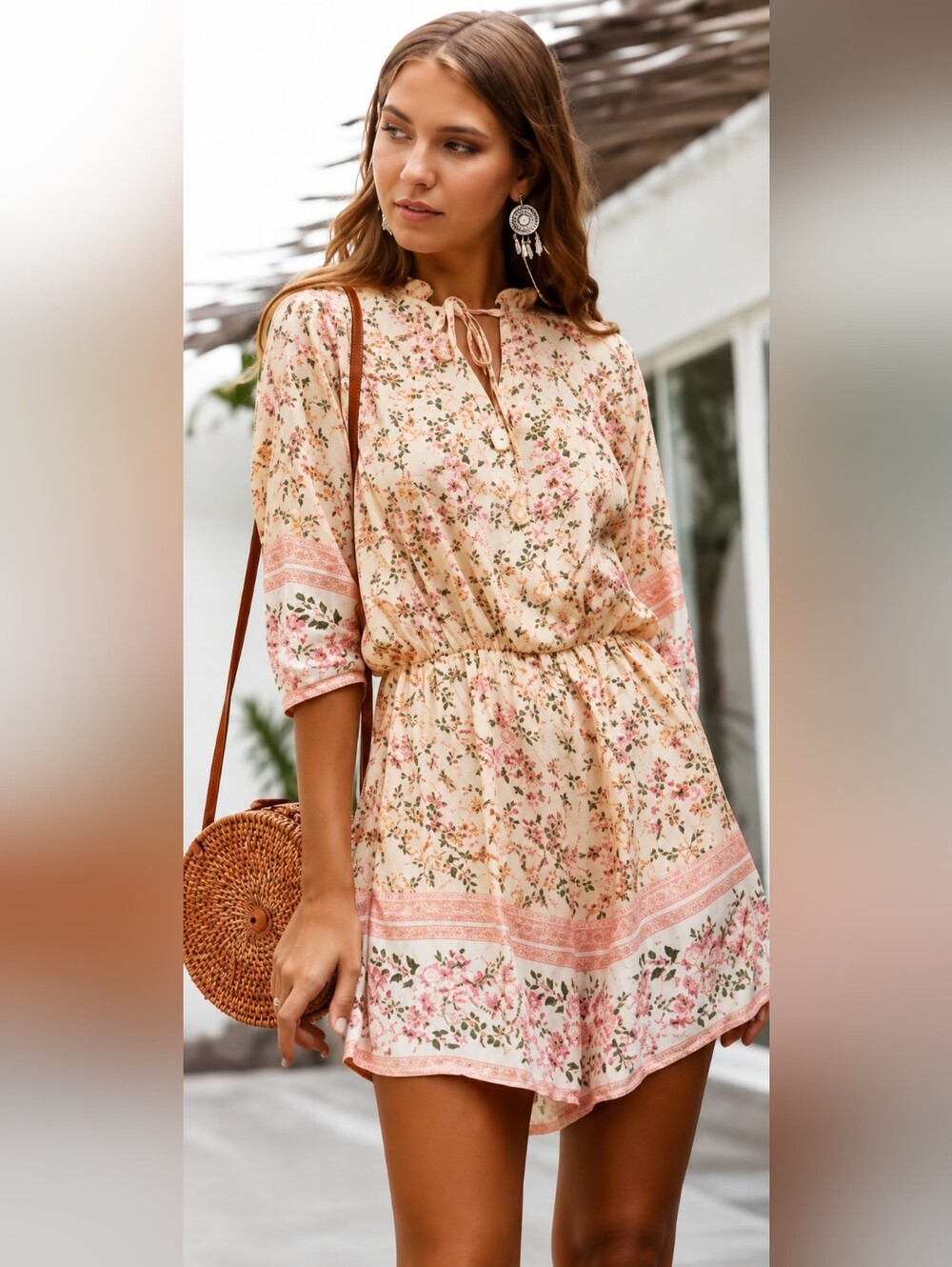 Miss Sparkling Floral Boho Romper Sz M Oversized Fit P2P 23-25 - Picture 2 of 4